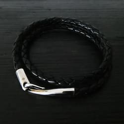 Orner bracelet cuir noir double fermoir limpide présentation
